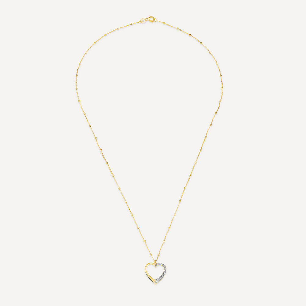 9ct Yellow Gold Half Glitter & & Polished Heart Bead Chain Necklet image number 2