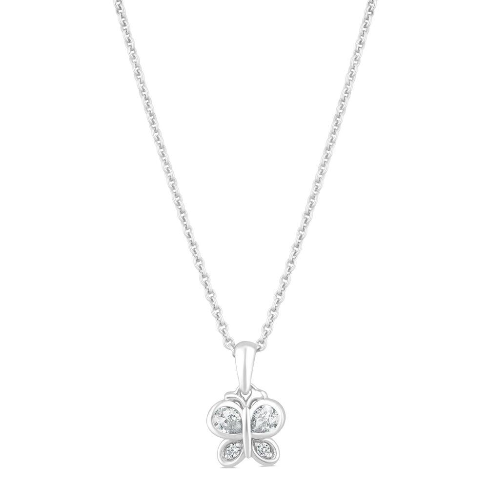 Little Treasure Sterling Silver Cubic Zirconia Butterfly Pendant (Chain Included)