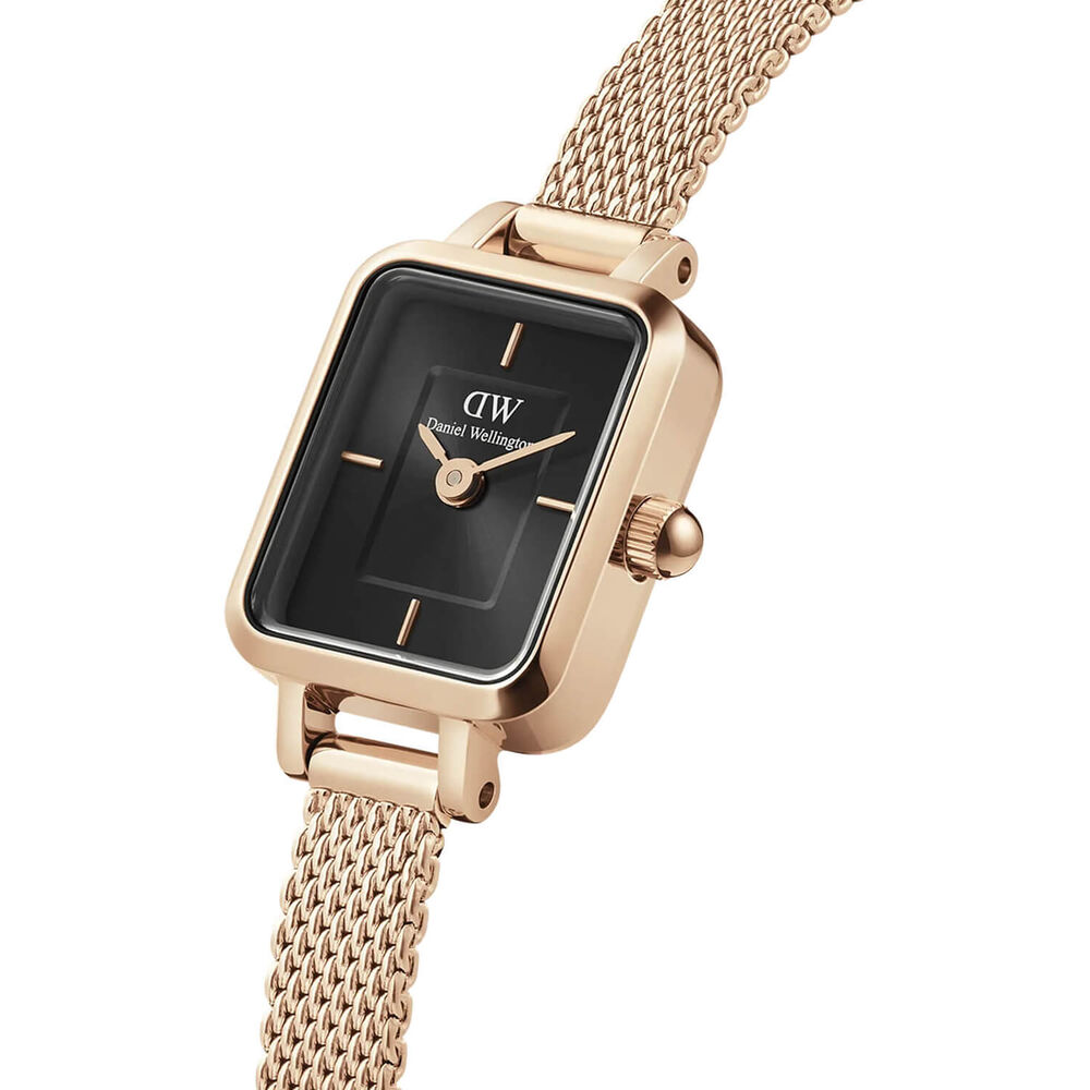 Daniel Wellington Micro 15,5x18mm Black Dial Rose Gold Mesh Bracelet Watch image number 1