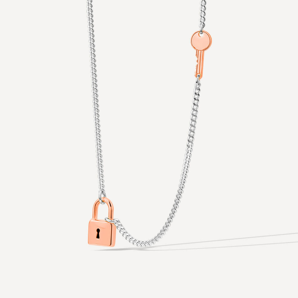 Sterling Silver & Rose Gold Plated Padlock & Key Necklet image number 1