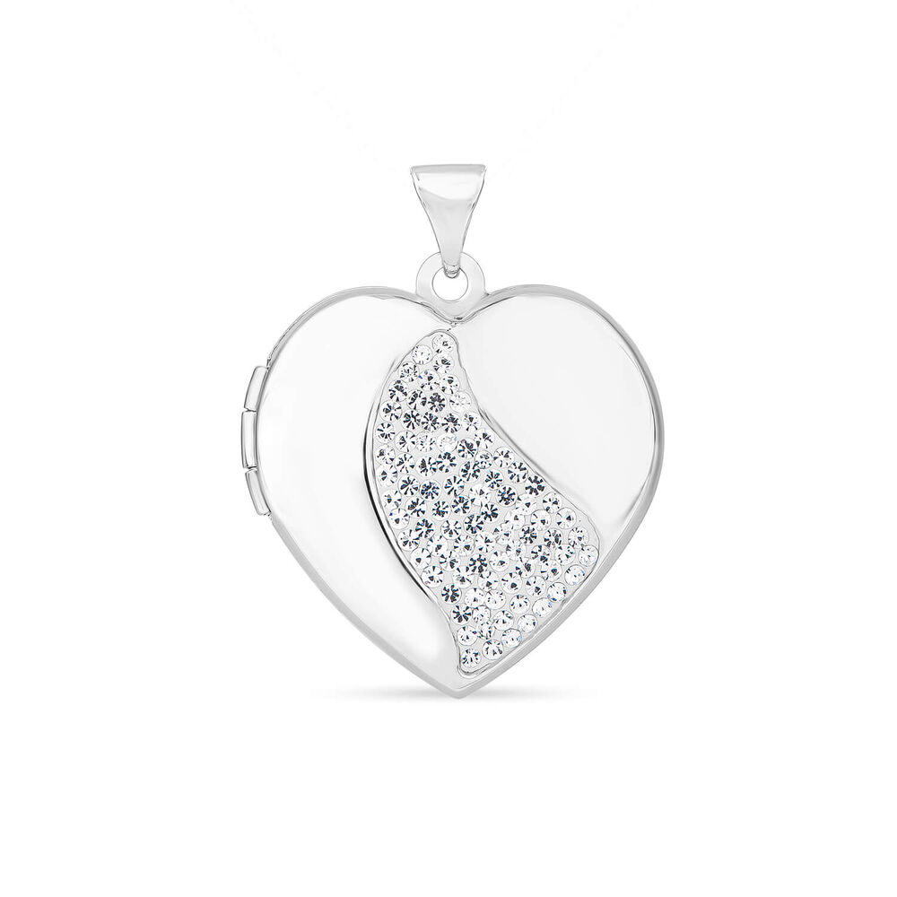 Silver crystal heart locket (Chain Included) image number 0