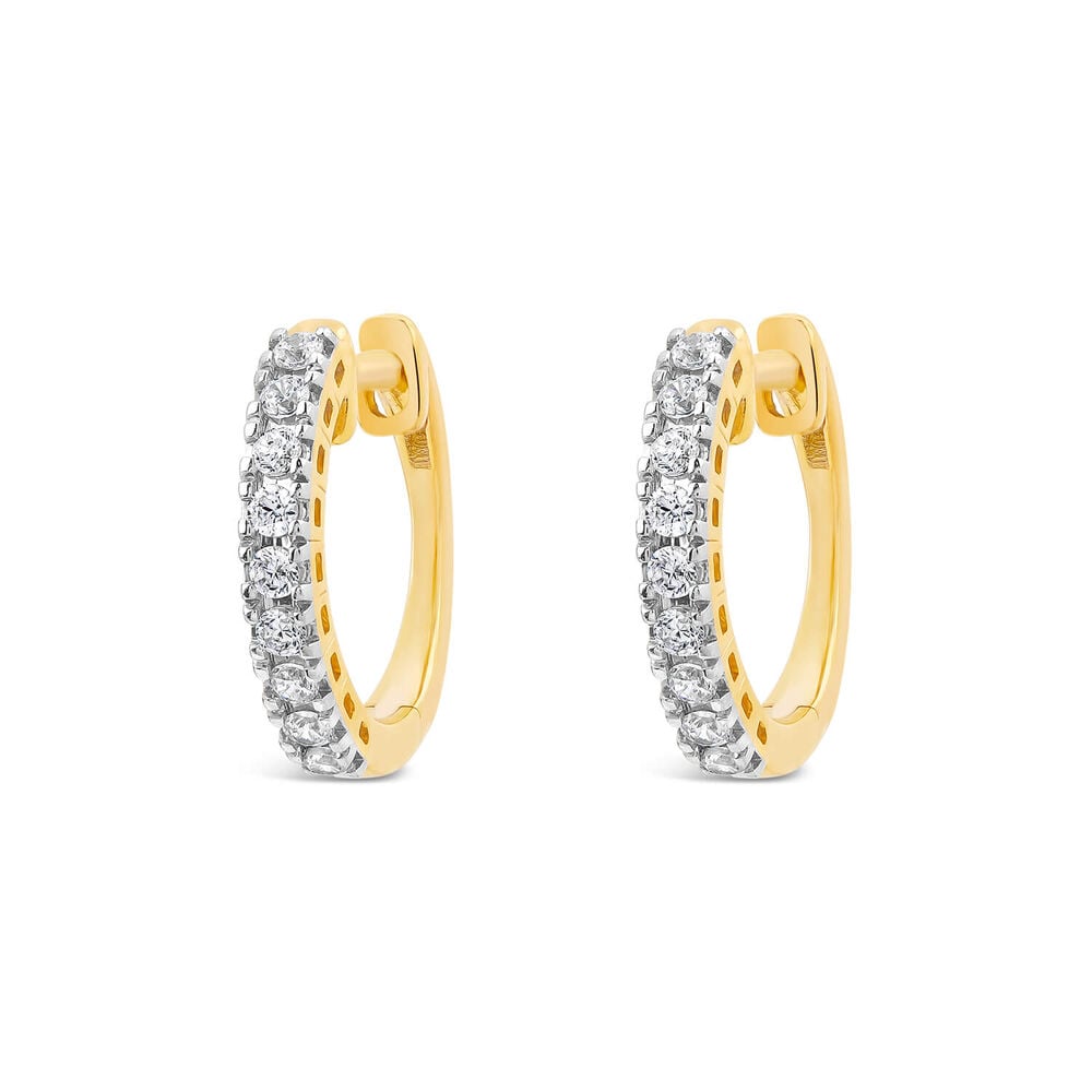 9ct Yellow & White Gold 0.33ct Diamond Huggie Eternal Hoop Earrings