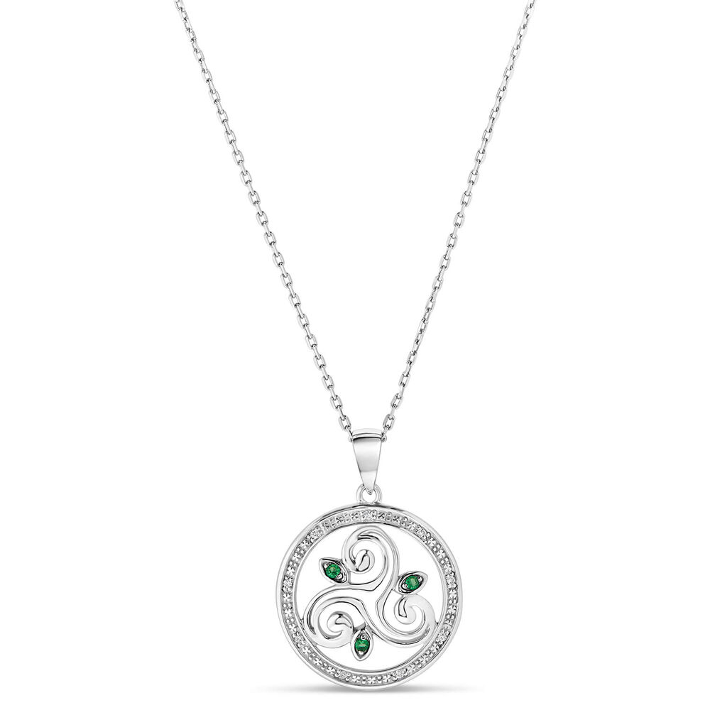 Sterling Silver Crystal Green Celtic Spiral Triskele Pendant image number 0