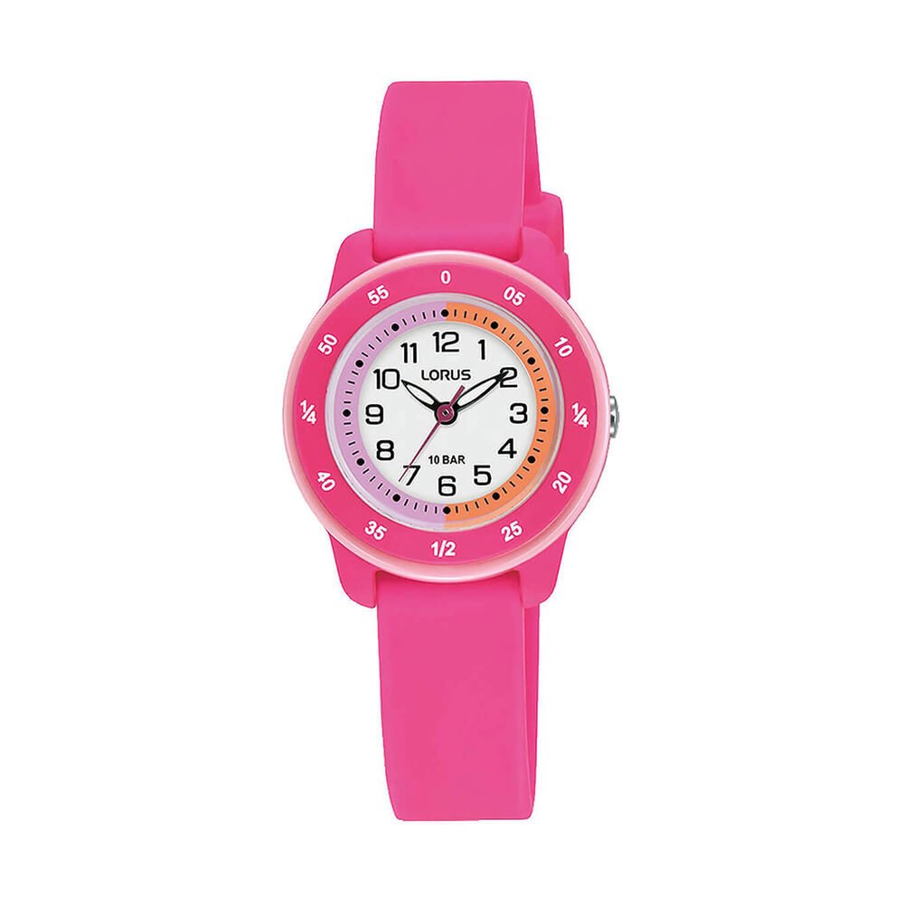 Lorus Quartz Kids 27mm White Dial Pink Silicon Strap Watch