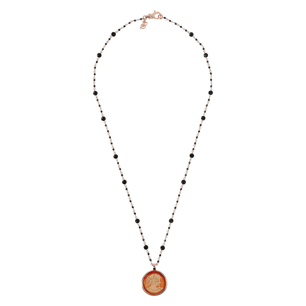 Bronzallure Cameo Collection Black Spinel Pendant 22" Ladies Necklace