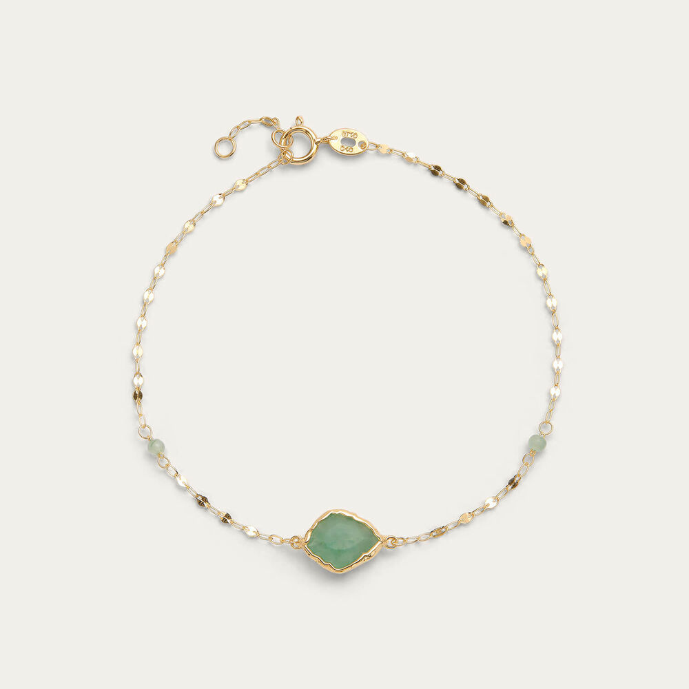 9ct Yellow Gold Beaded Chain Green Aventurine Bracelet