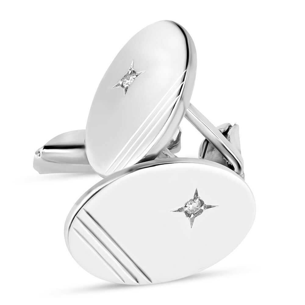 Sterling Silver Oval Cubic Zirconia Set Cufflink image number 2
