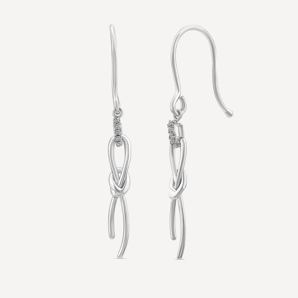 9ct White Gold Long Knot Drop Earrings image number 1