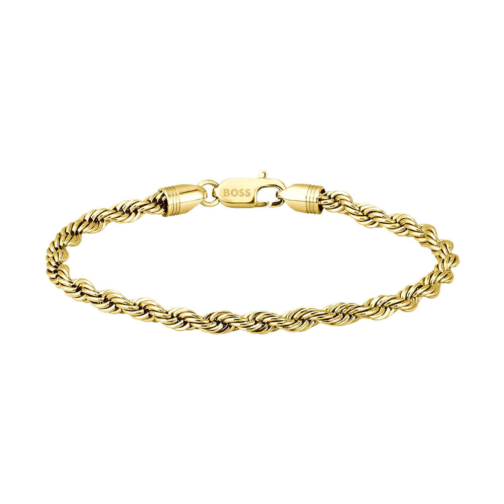 BOSS Myles Gold Tone Stainless Steel Rope Style  Chain Bracelet