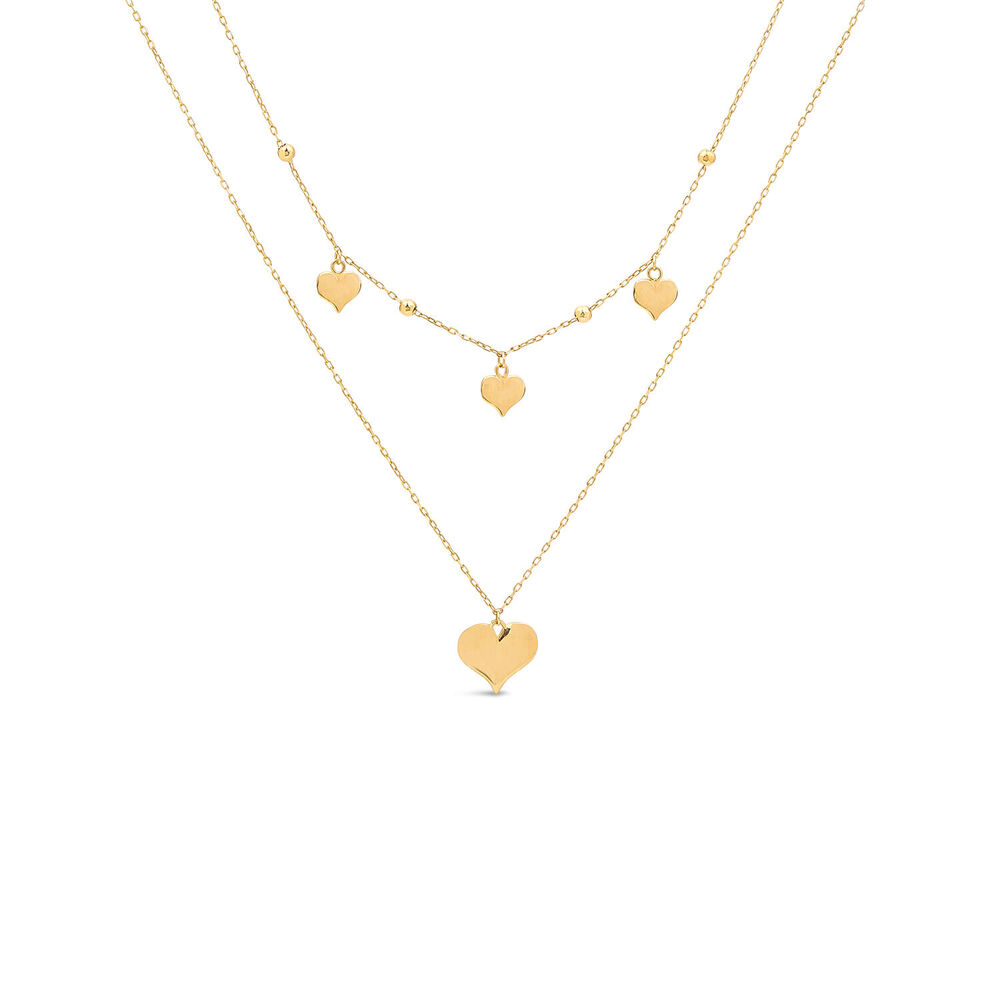 9ct Yellow Gold Polished Hearts Two Layer Necklet