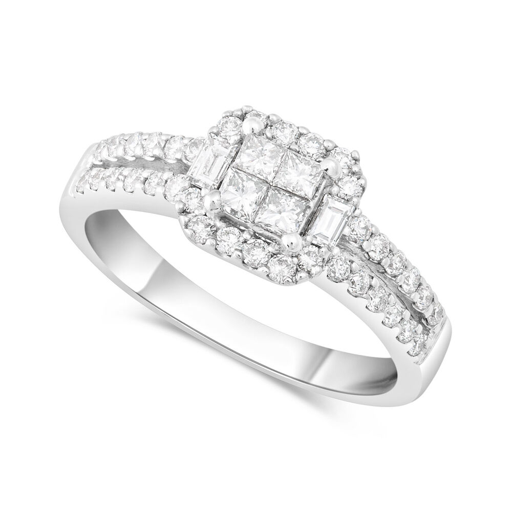 Ladies' 9ct White gold Quad Cluster Engagement Ring 0.58ct image number 0