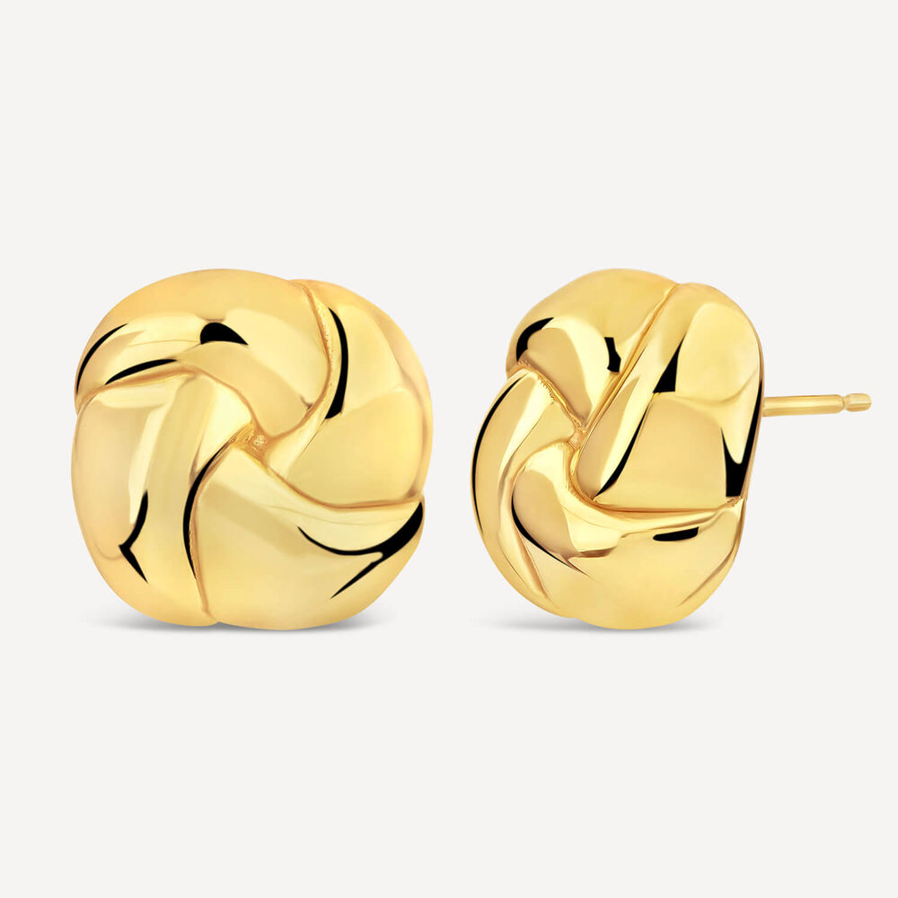 Yellow Gold Plated Sterling Silver Chunky Knot Stud Earrings image number 1