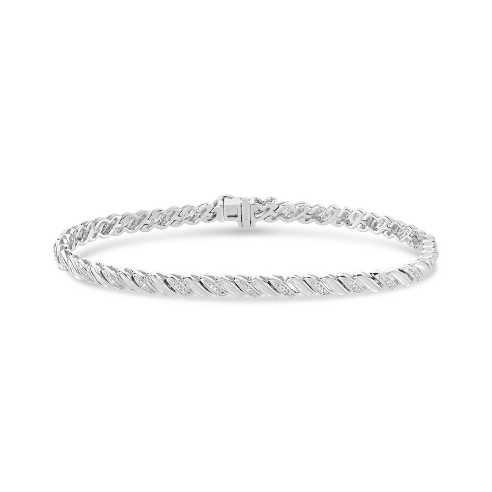 9ct White Gold 0.10ct Diamond Bar Tennis Bracelet