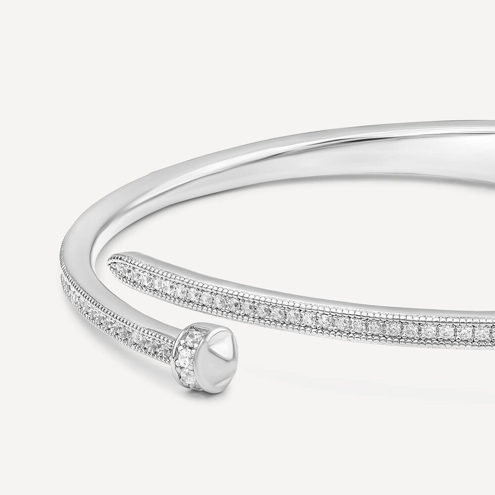Sterling Silver Cubic Zirconia Open Nail Bangle