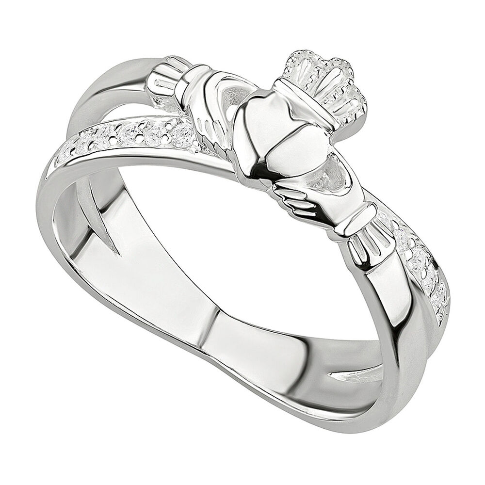 Solvar Sterling Silver Crystal Crossover Claddagh Ring