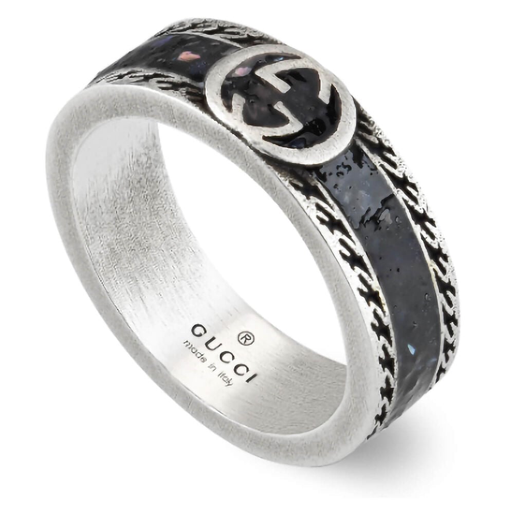 Gucci Interlocking Sterling Silver Enamel Detail Ring (UK Size Q)