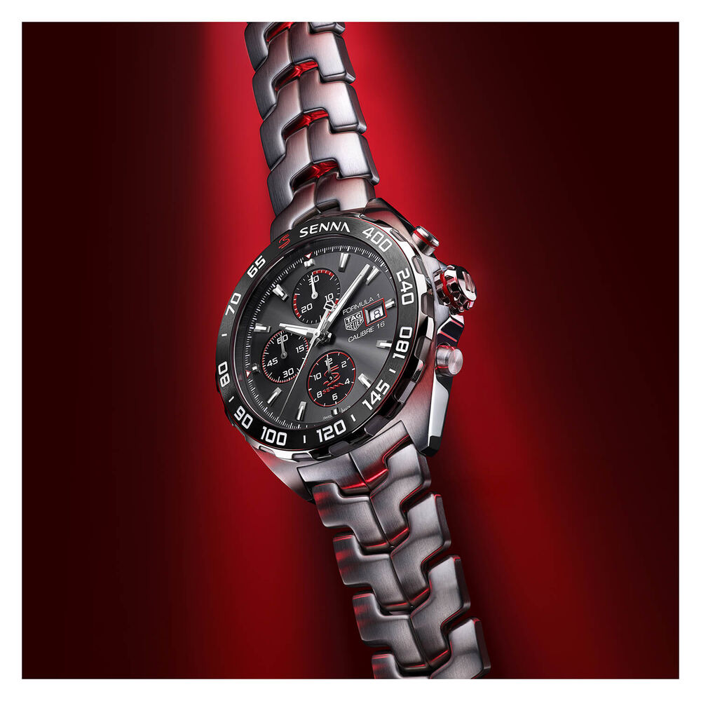 TAG Heuer Formula 1 Chronograph x Senna 44mm Black Dial Stainless Steel Bracelet Watch image number 6