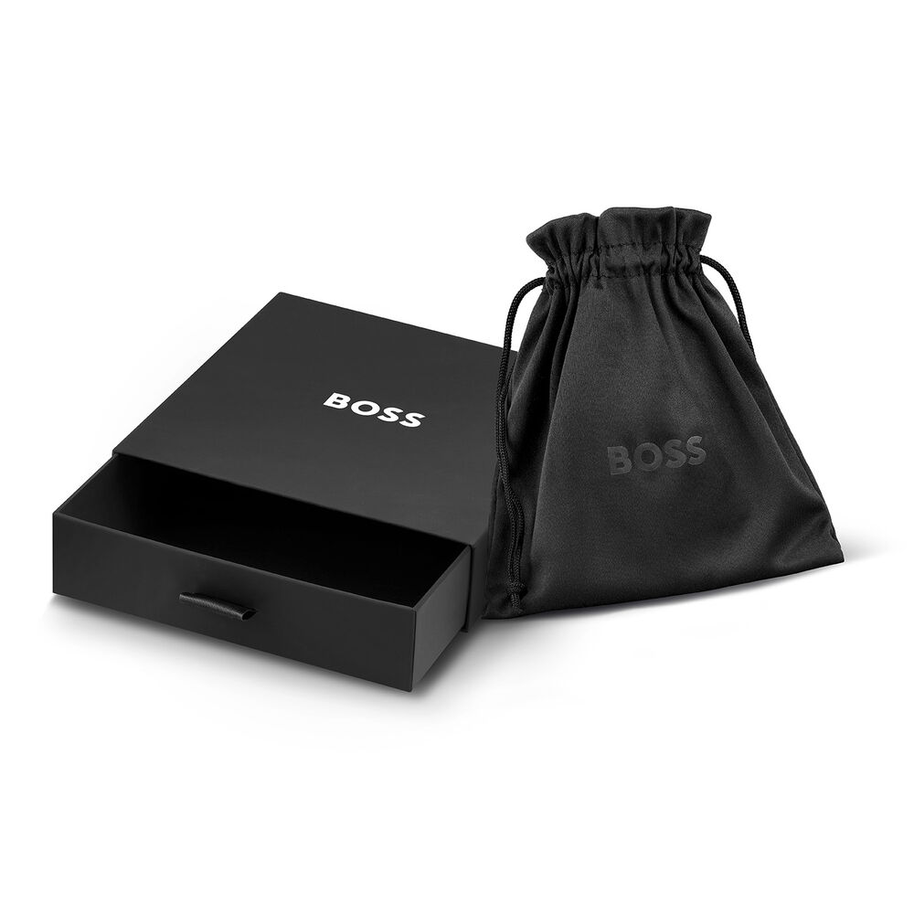 BOSS Devon Branded Double Tag Pendant Black IP Box Chain Steel Necklace image number 4