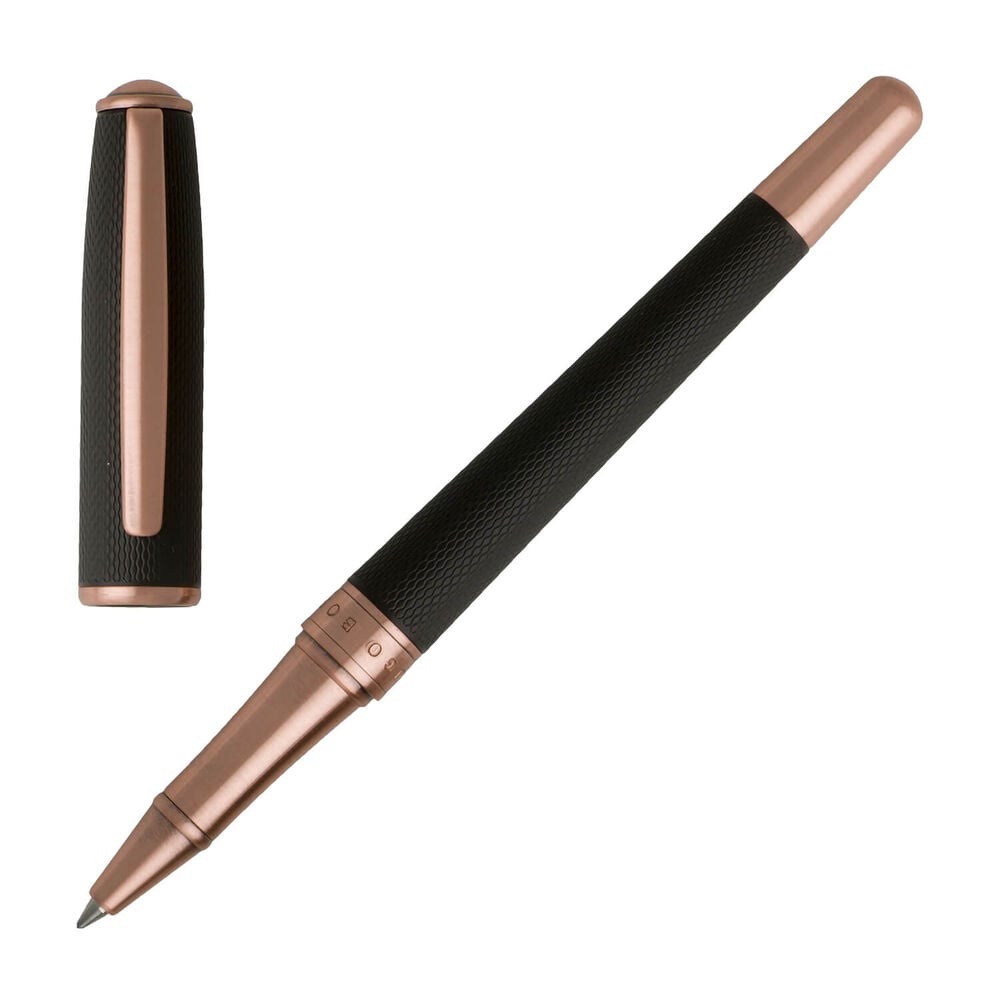 BOSS Essential Two-Toned Black and Rose Gold Rollerbal Pen
