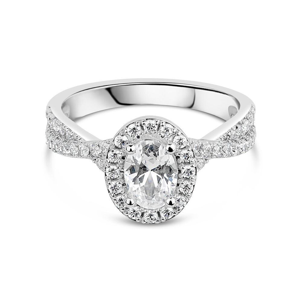 Sterling Silver Cubic Zirconia Halo & Twisted Shoulders Ring image number 4