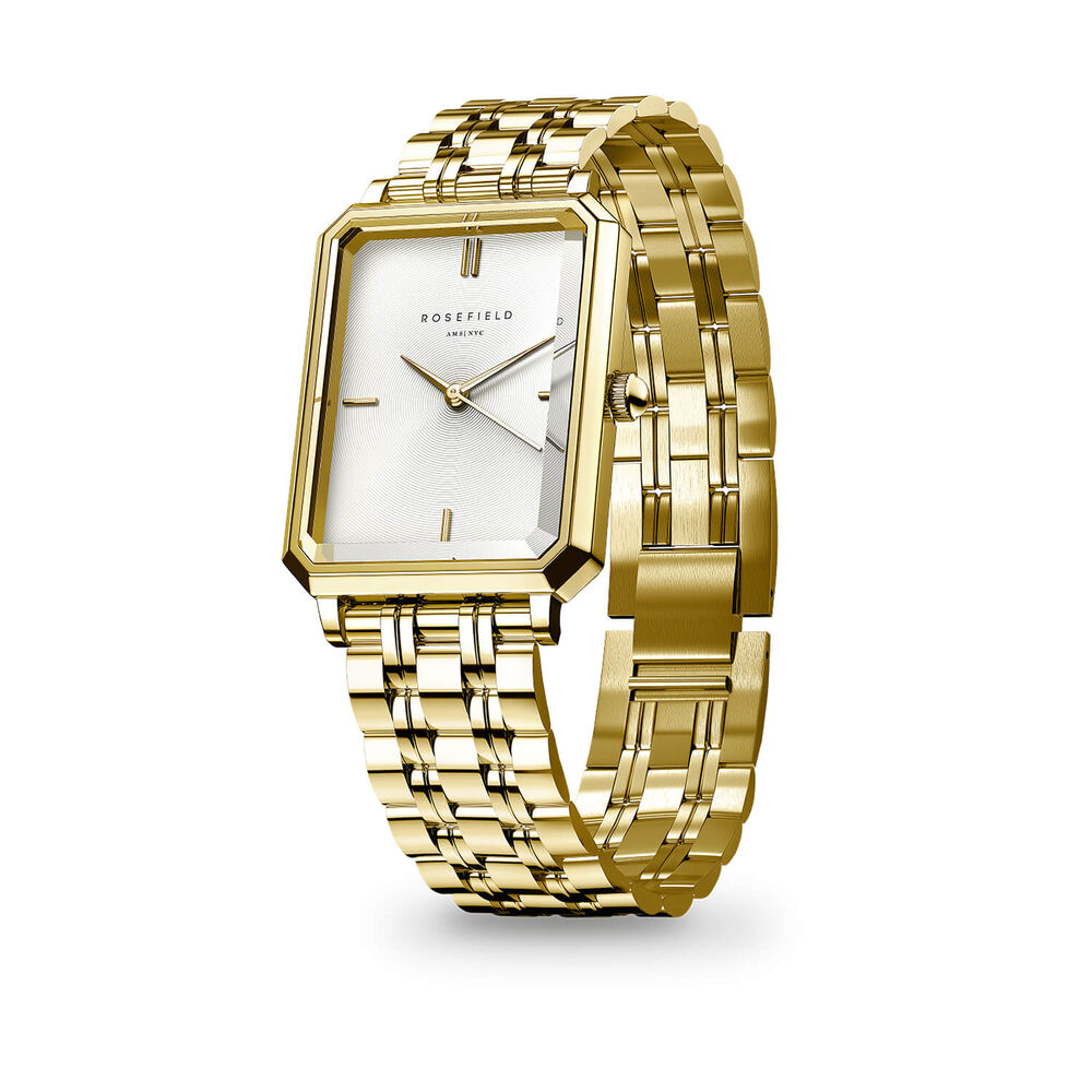 Rosefield Octagon XS Gold 19.5x24mm White Dial 23k Gold Plated Steel Bracelet Watch image number 1