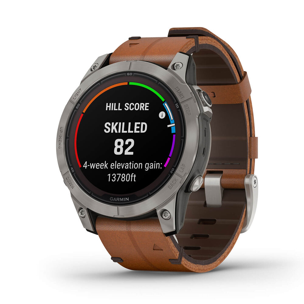 Garmin Fenix 7 Pro Sapphire Solar 47mm Titanium Case Brown Leather Strap Watch image number 0