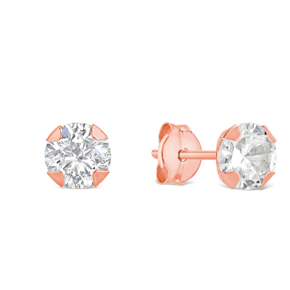 9ct Rose Gold 5mm 4 Claw Cubic Zirconia Stud Earrings image number 1