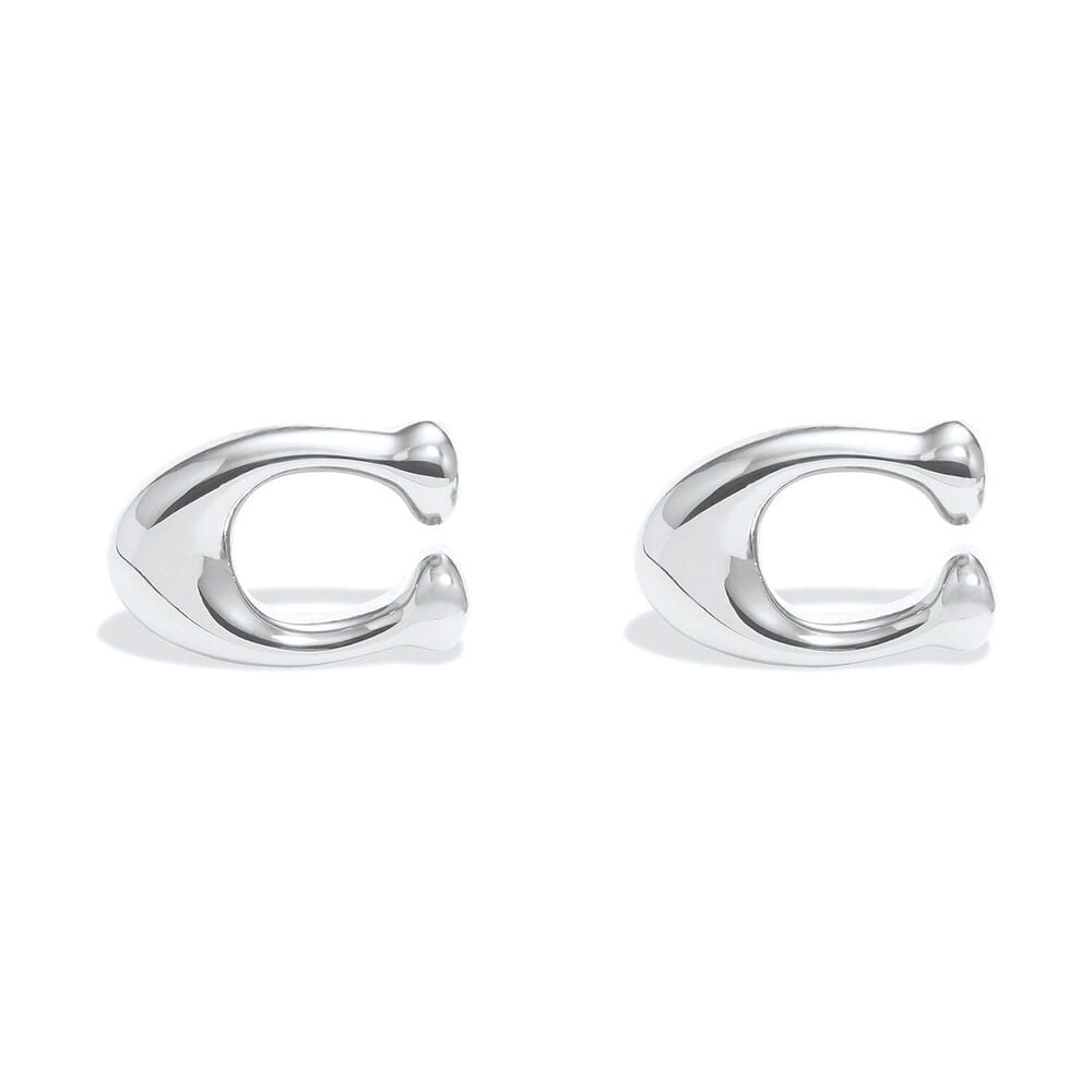 Coach Silver Tone Brass Signature C Stud Earrings