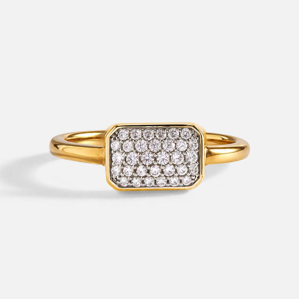 9ct Yellow Gold 0.18ct Bezel Set Rectangular Pave Diamond Ring