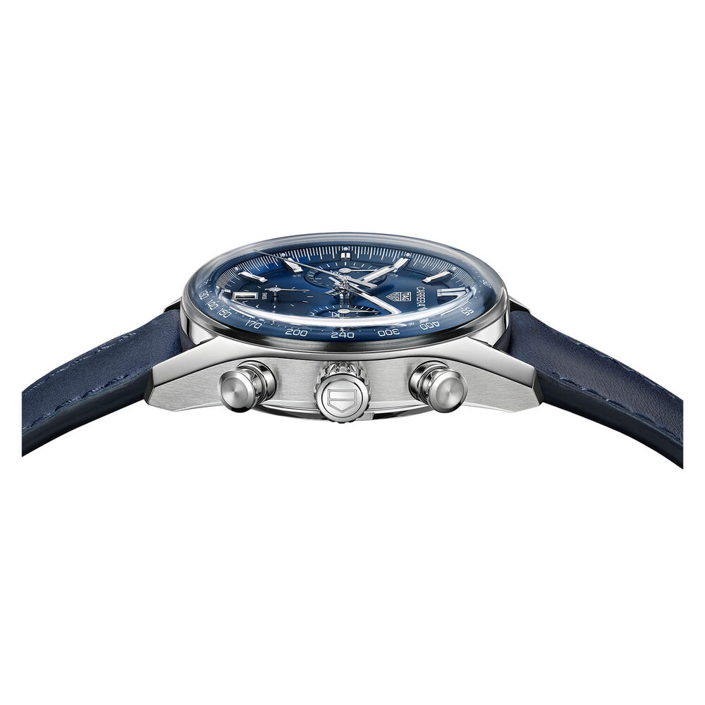 TAG Heuer Carrera Chronograph 39mm Blue Dial Leather Strap Watch image number 4