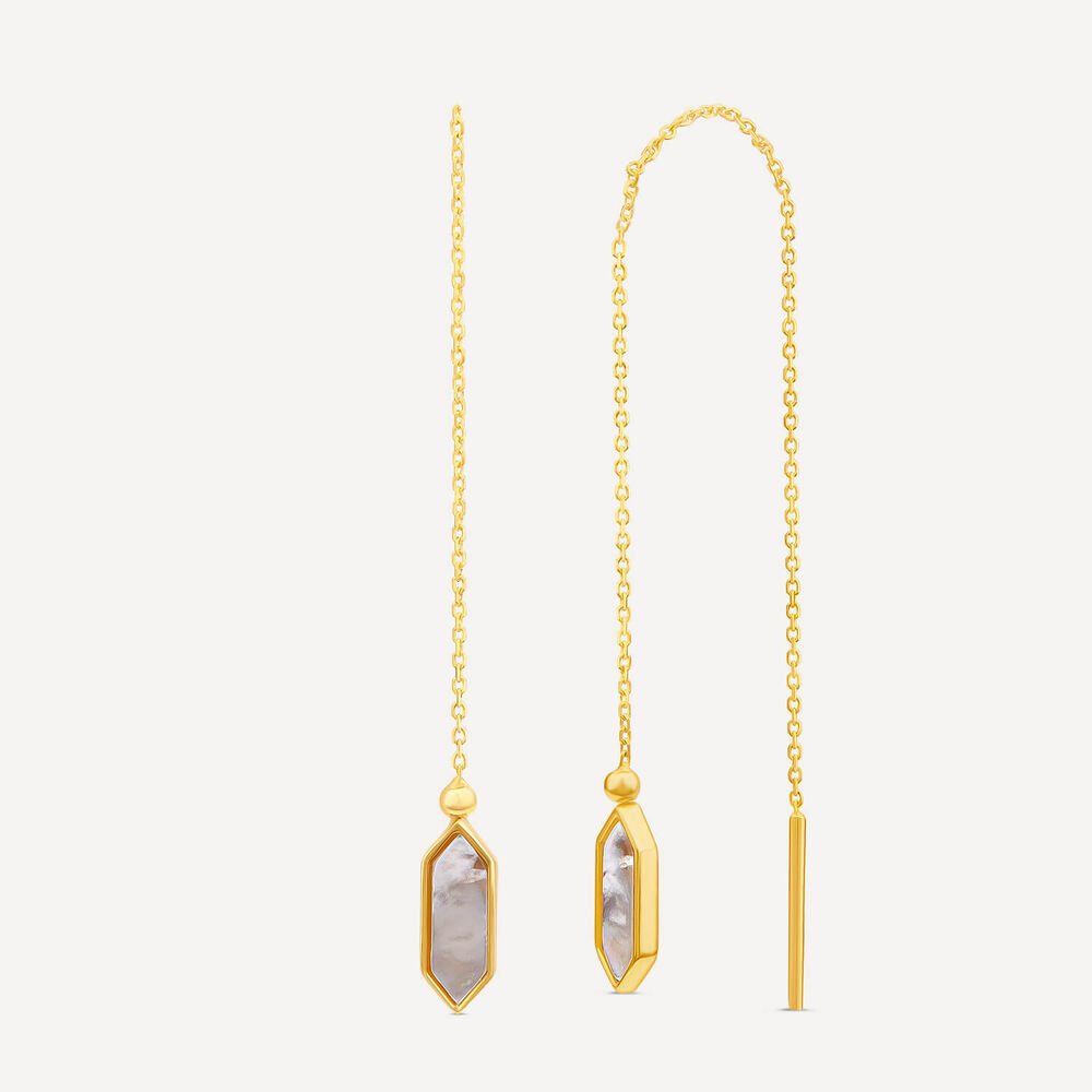 9ct Yellow Gold Mother of Pearl Oblong Hexagon Chain Pull Through Drop Earrings