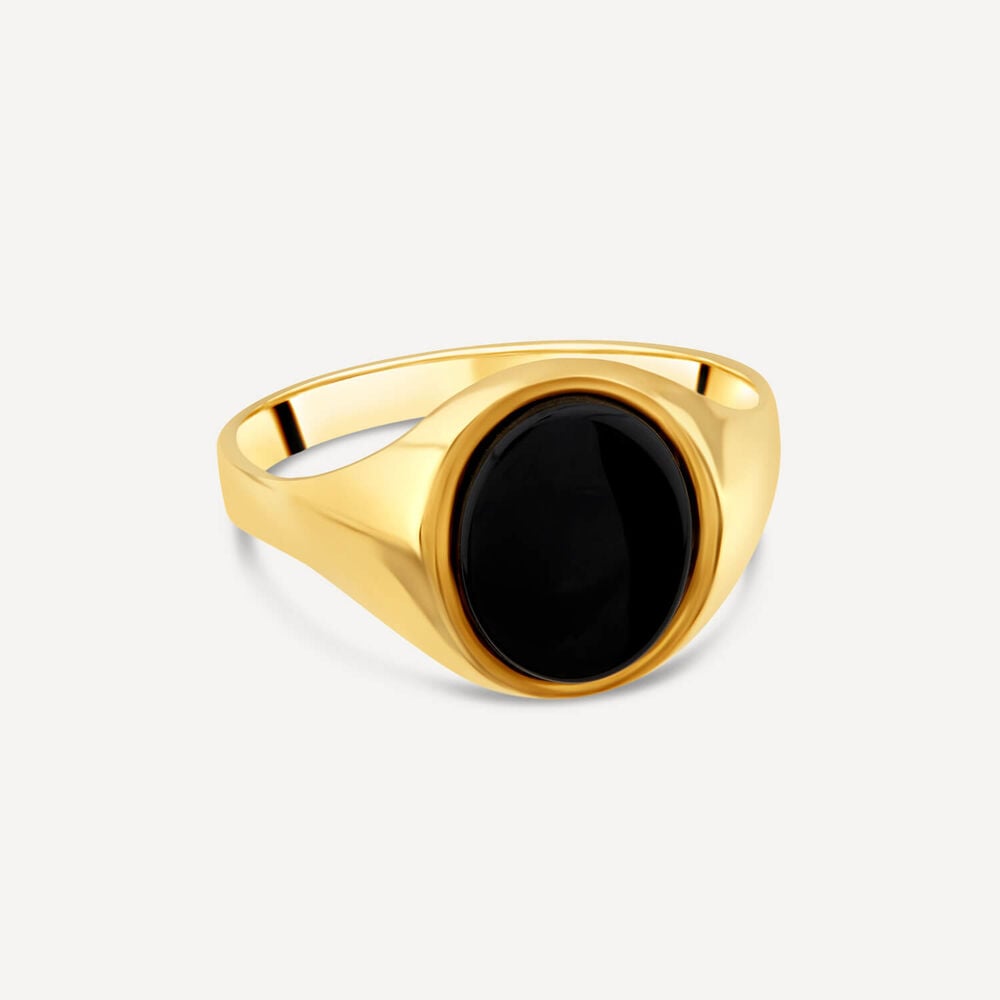 9ct Yellow Gold Men's Oval Onyx Signet Ring image number 2