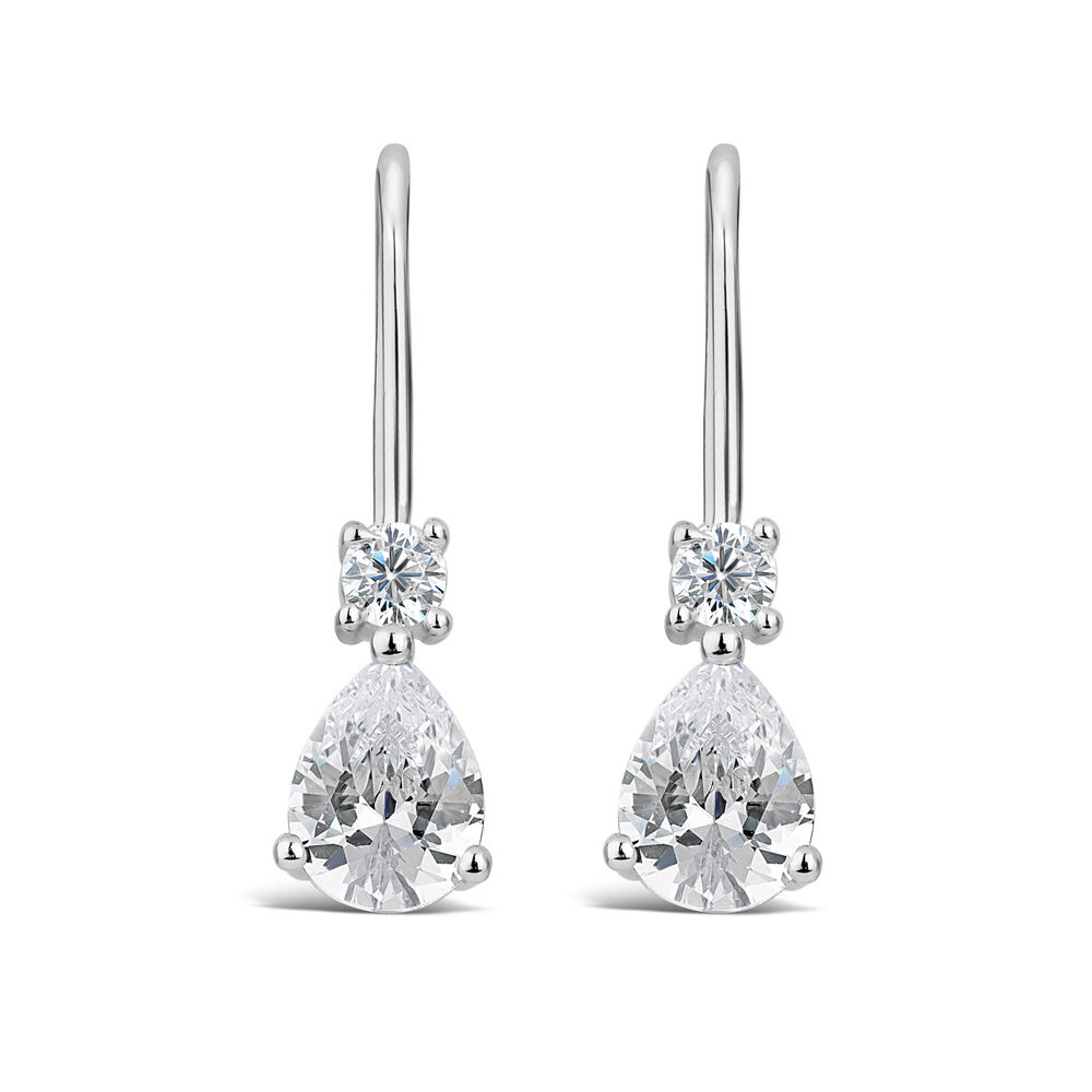 Silver Pear Cubic Zirconia Drop Earrings