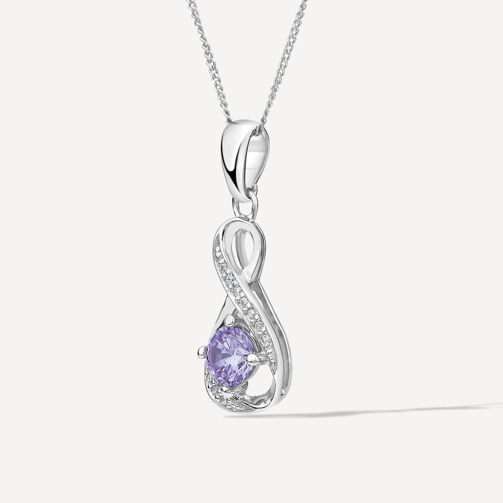 Sterling Silver Cubic Zirconia June Birthstone  Infinity Pendant image number 1