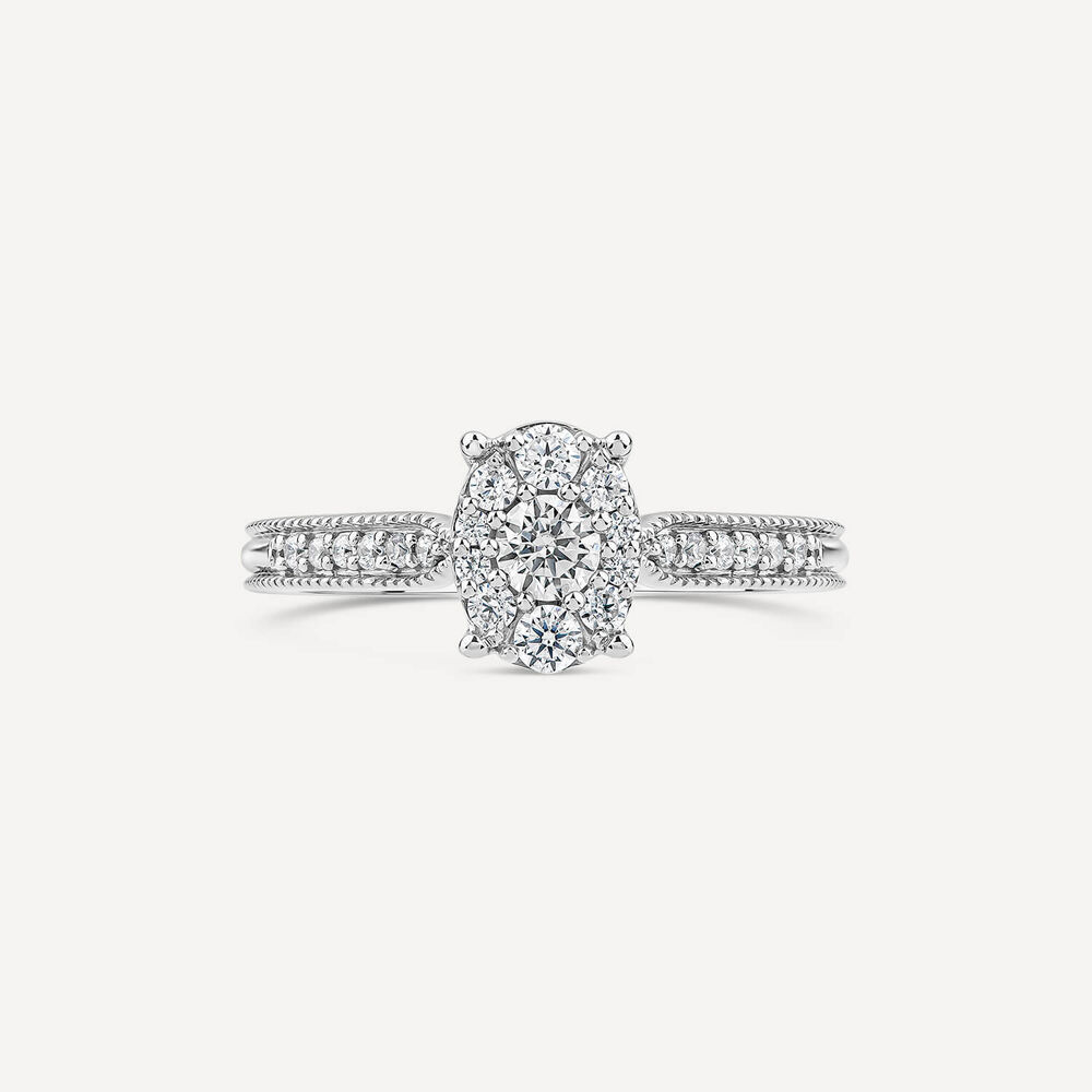 Kathy De Stafford Platinum 'Margot' 0.33ct Diamond Oval Cluster Beaded Shoulders Ring
