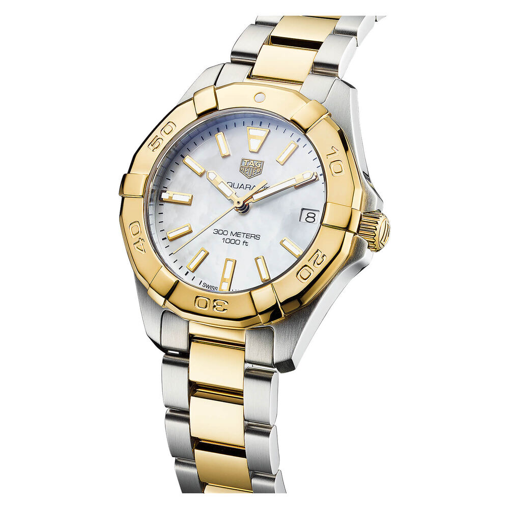 TAG Heuer Aquaracer 32mm Mother Of Pearl Dial Yellow Gold Plated Case Bracelet Watch
