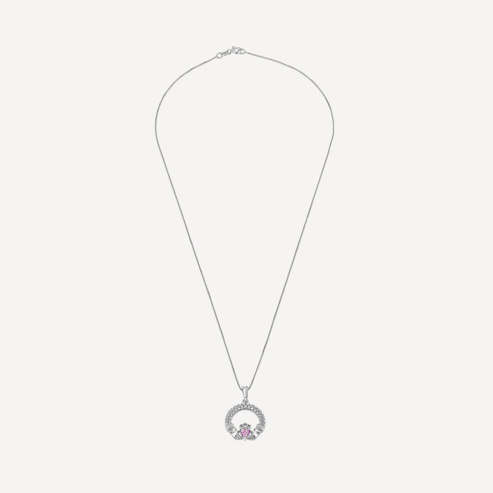 Sterling Silver October Birthstone Pave Cubic Zirconia Claddagh Pendant image number 2