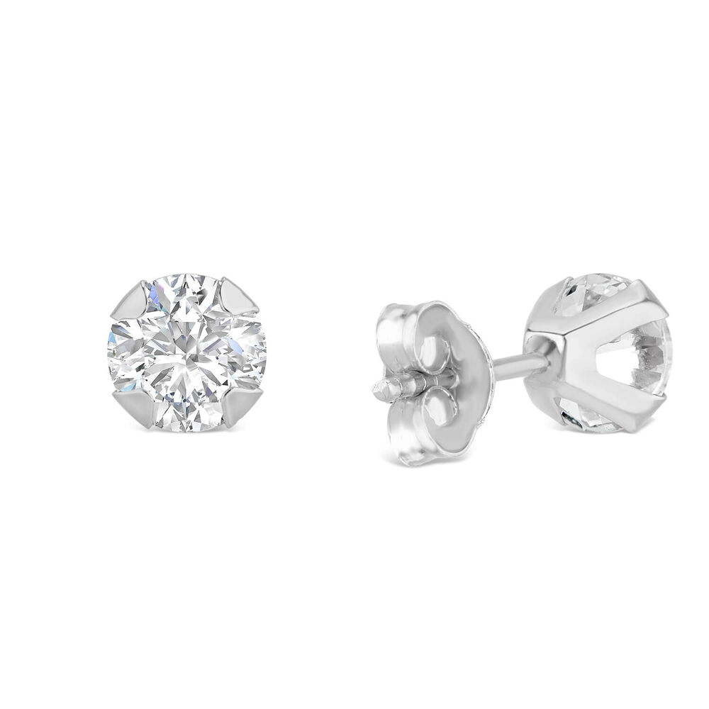 9ct White Gold 5mm Four Claw Cubic Zirconia Stud Earrings image number 2