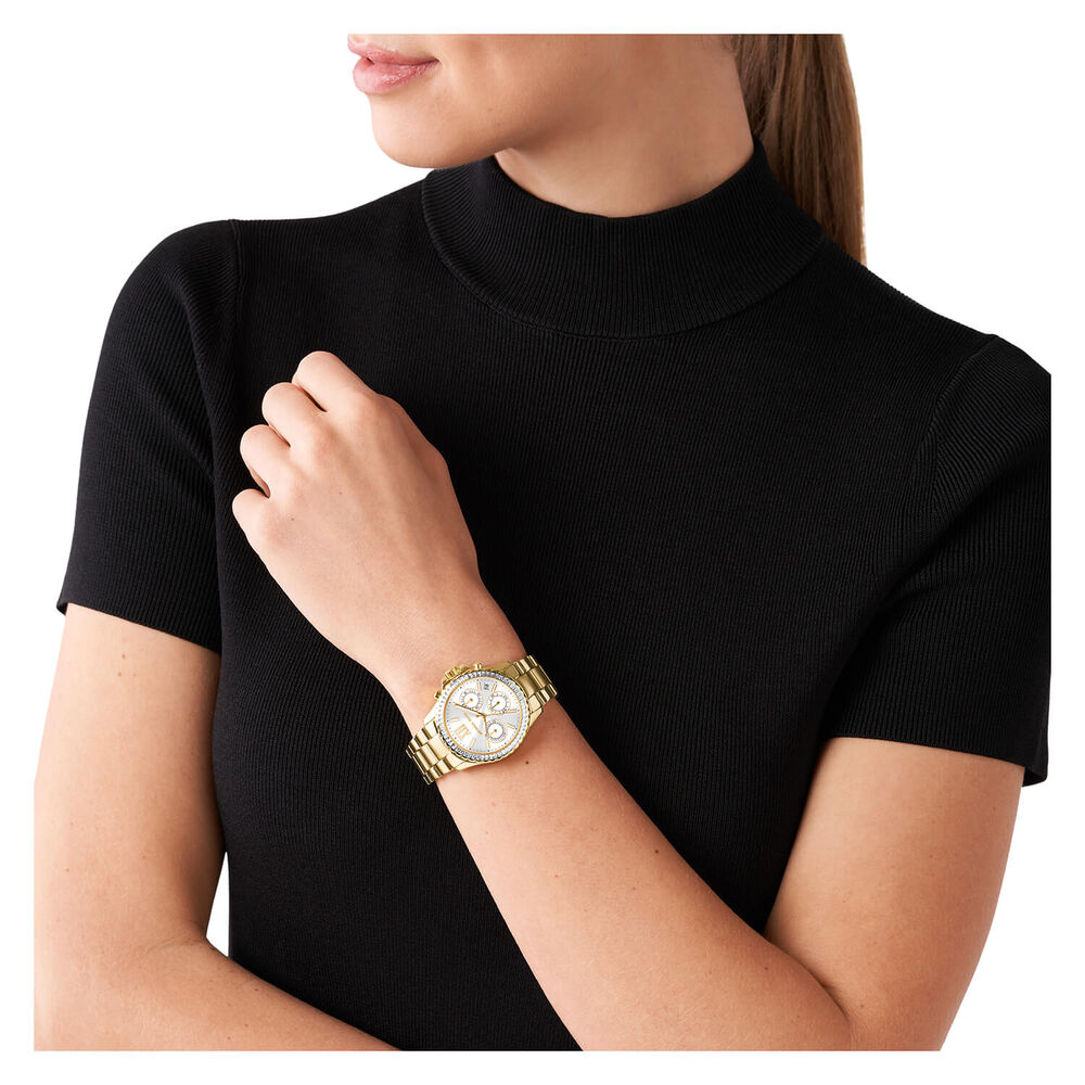Michael Kors Everest 36mm Silver Chronograph Dial Yellow Gold IP Case Bracelet Watch
