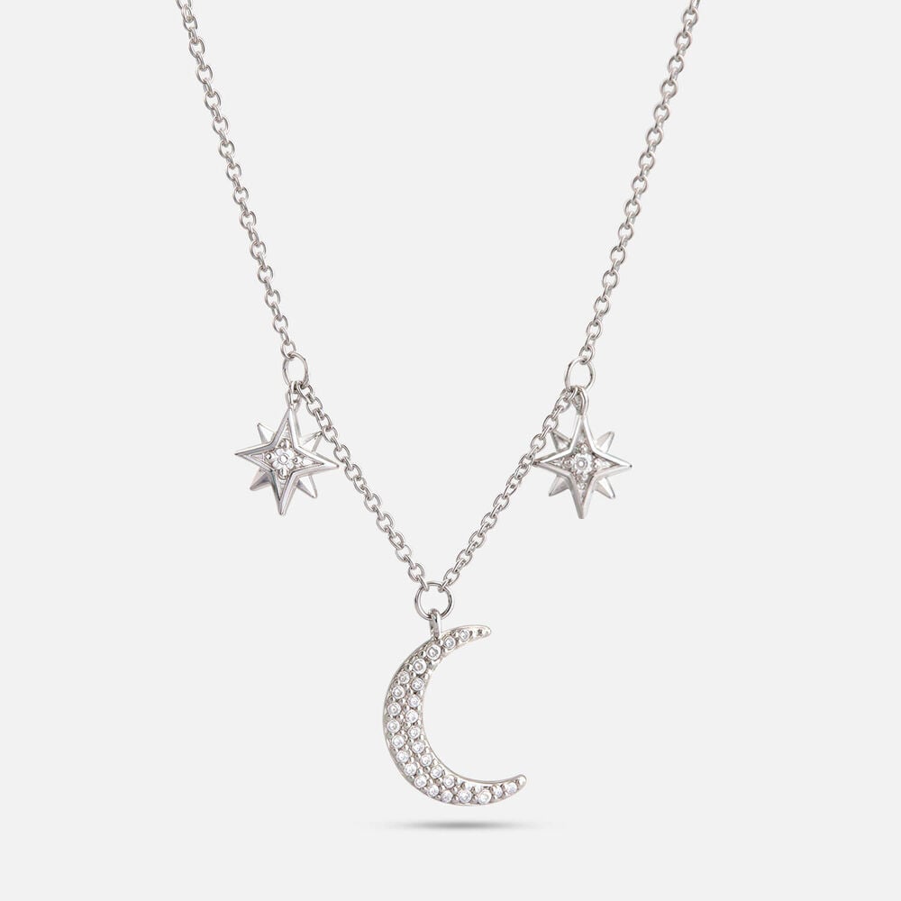 Sterling Silver Cubic Zirconia Moon & Star Necklet