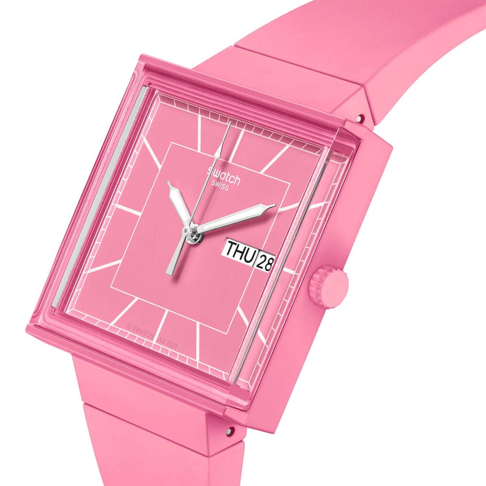 Swatch Bioceramic What If...Rose? Square Dial Pink Strap Watch image number 1