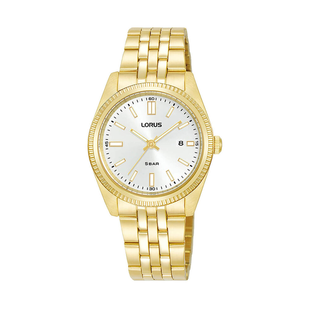 Lorus Quartz Ladies 30mm White Dial Gold Tone Steel Bracelet Watch image number 0