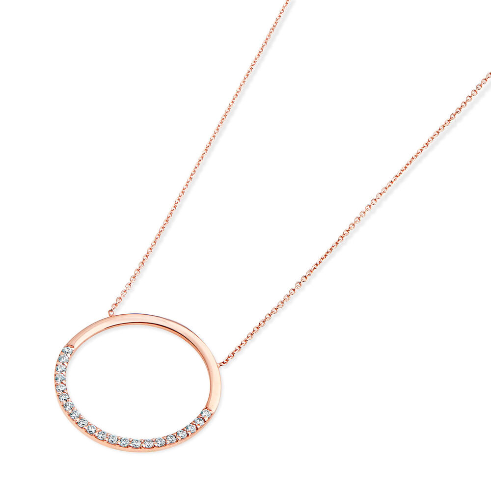 Ladies 9ct Rose Gold Stone Set Circle Necklace