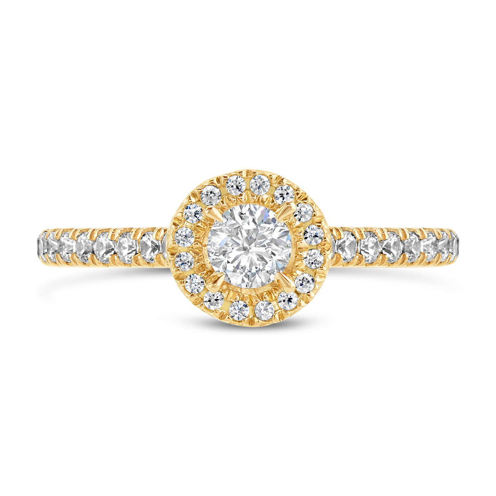Northern Star 0.45ct Round Solitaire Diamond Halo Diamond Shoulders 18ct Yellow Gold