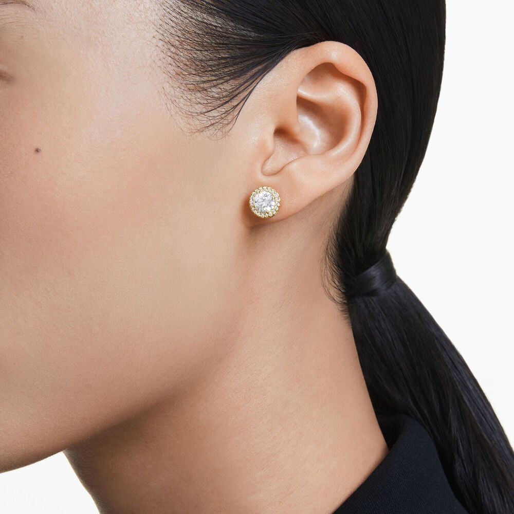 Swarovski Una Angelic Round Cubic Zirconia 18ct Yellow Gold Finished Stud Earrings