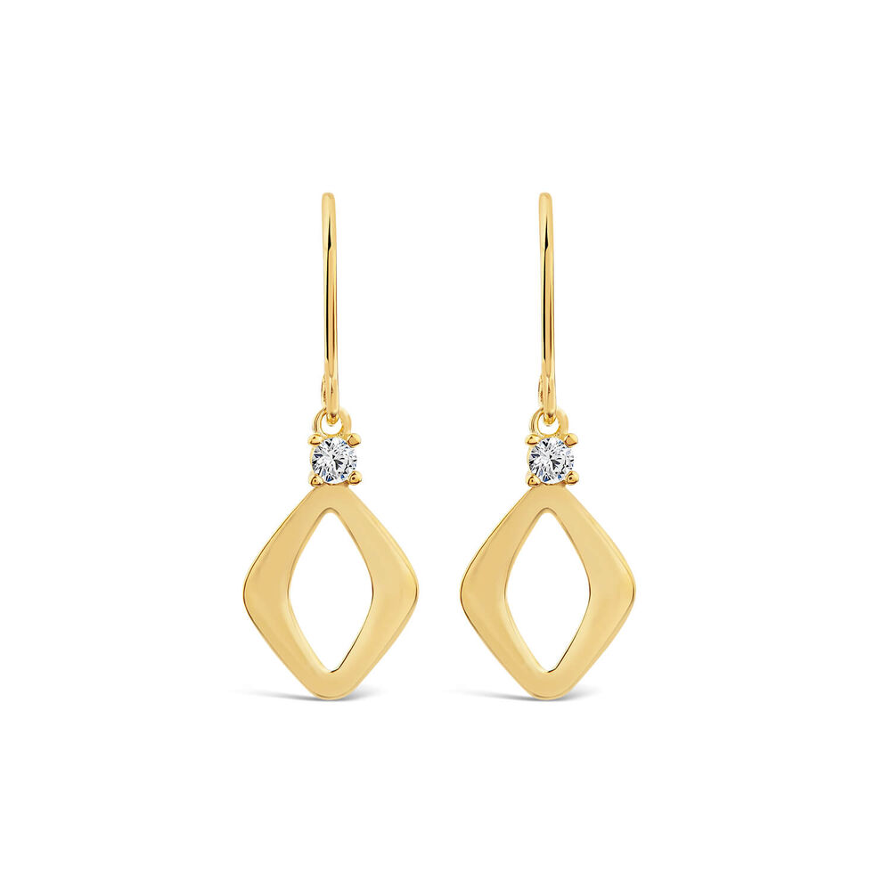9ct Yellow Gold Open Polished Diamond Shape & Cubic Zirconia Top Drop Earrings image number 0