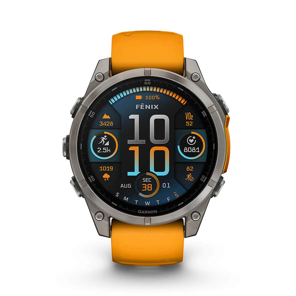 Garmin fenix® 8 AMOLED Sapphire 47mm Titanium Case Spark Orange Graphite Silicon Strap Watch