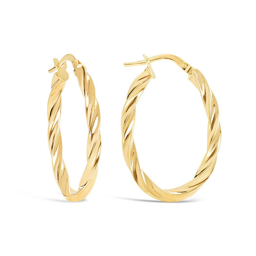9ct Gold Oval Twisted Medium Hoop Earrings
