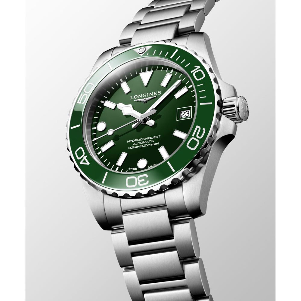 Longines HydroConquest 39mm Green Dial & Bezel Steel Bracelet Watch