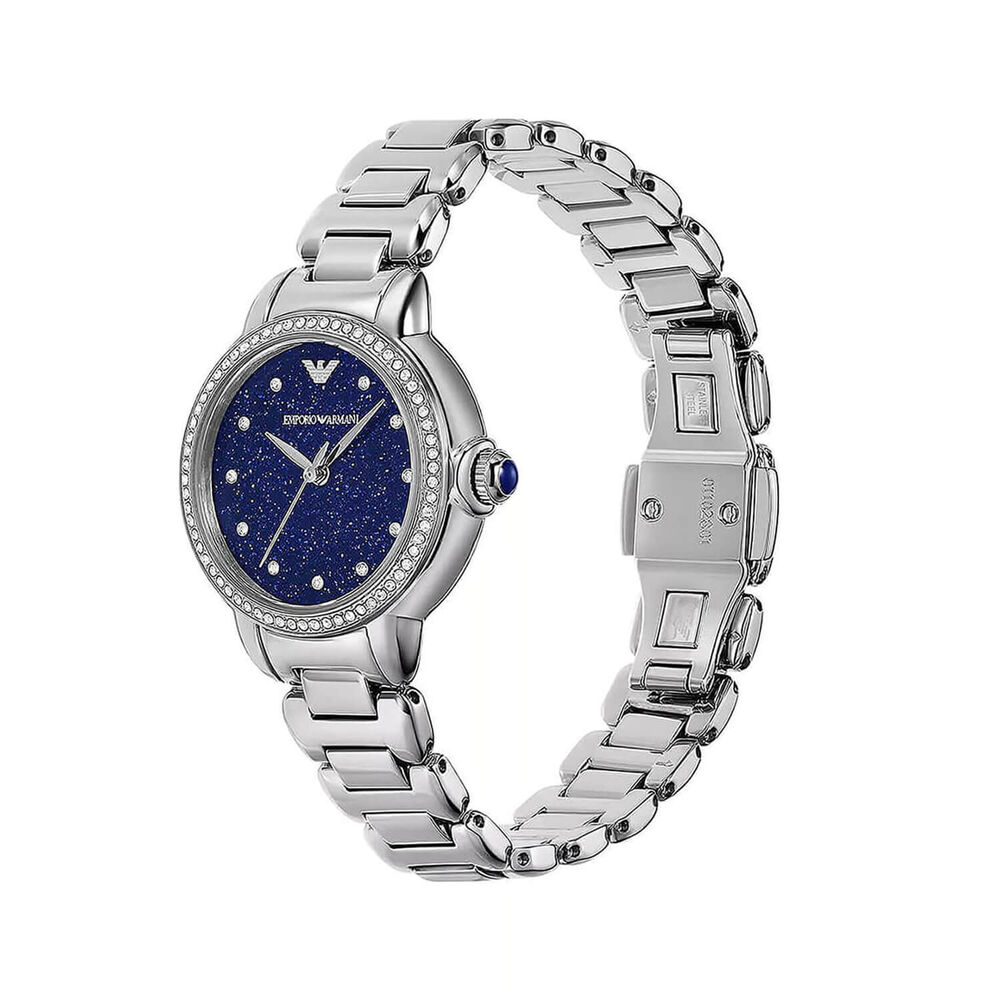 Emporio Armani Mia 32mm Blue Dial Cubic Zirconia Bezel Steel Bracelet Watch image number 1